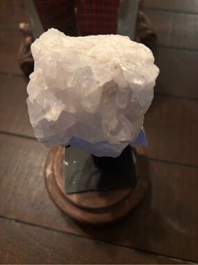 White Crystal Cluster on Black Stand - Decorative Accent